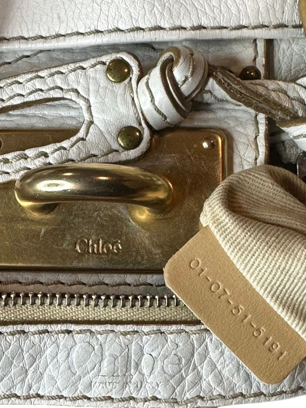 CHLOE Paddington Ivory Leather Mini Top Handle Bag with Lock and Key